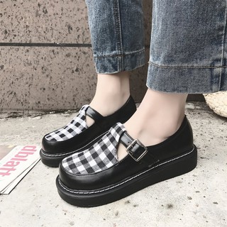 [SẴN ĐEN 39 - SALE] Giày ulzzang mũi tròn caro (ảnh thật khách đi ở cuối)
