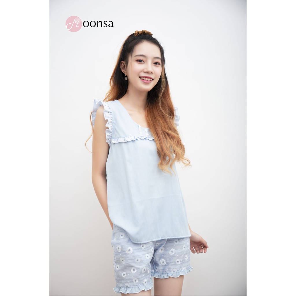 Đồ ngủ Cúc Trắng Xanh [Moonsa] [Tơ Linen] | BigBuy360 - bigbuy360.vn