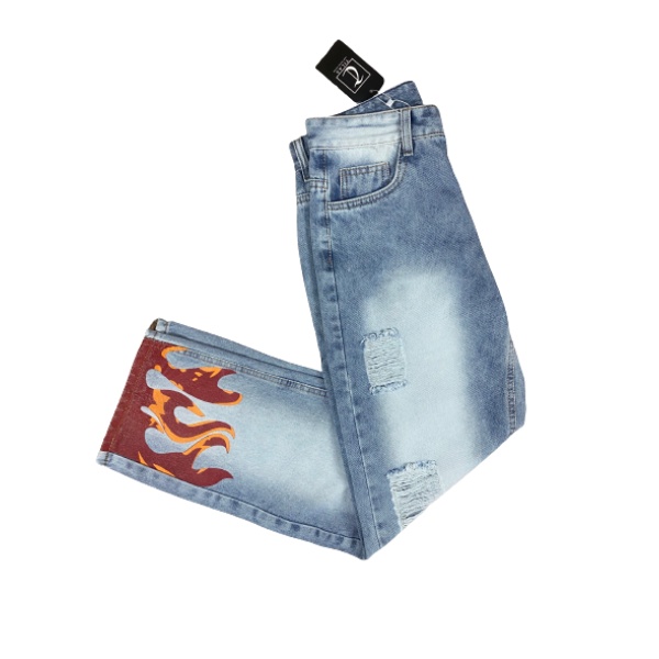 Quần jean nam rách gối ống suông màu xanh chất bò cao cấp cực đẹp rin trơn form rộng TILAA FASHION QJ04