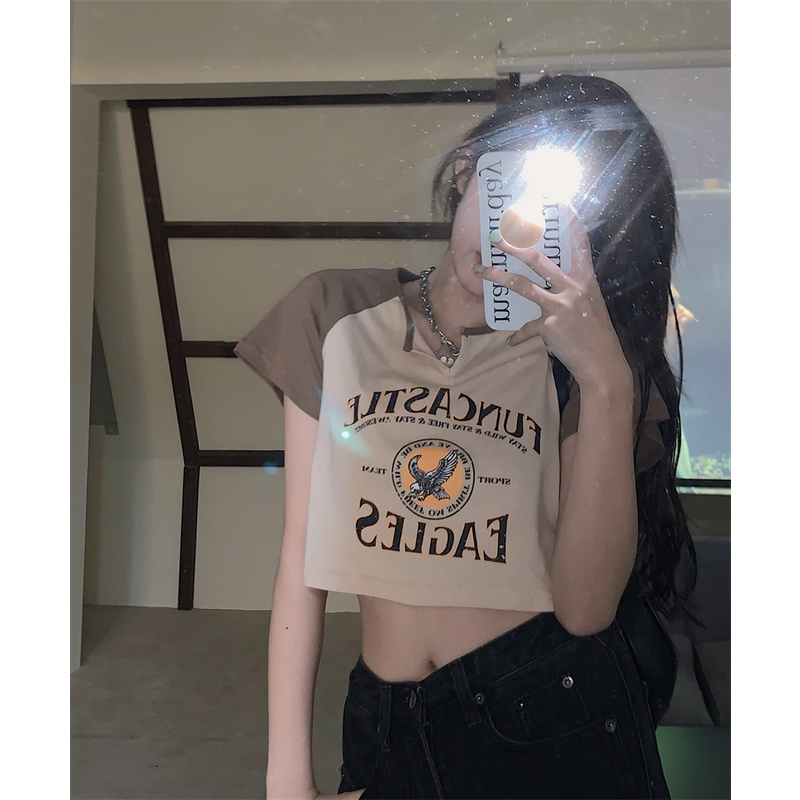 Áo Thun Croptop Ngắn Tay Cổ Tròn In Họa Tiết Gợi Cảm Cho Nữ