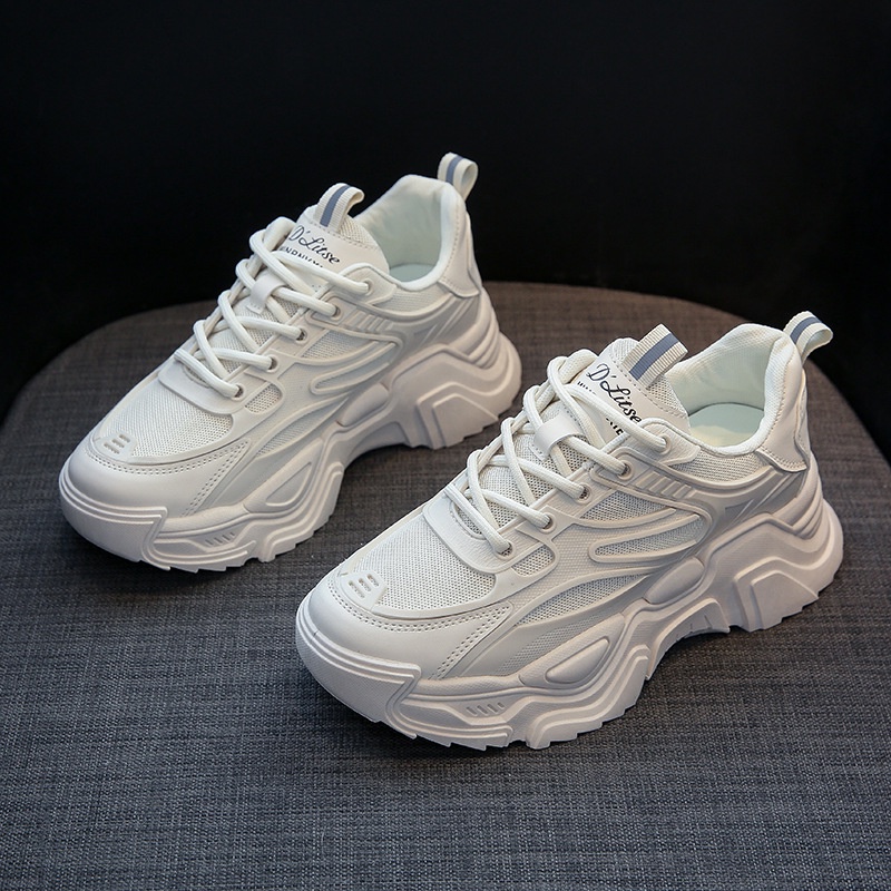 Giày sneaker nữ độn đế da phối vải lưới thoáng khí mùa hè phong cách Hàn Quốc hot 2023 size 36-40 [028]