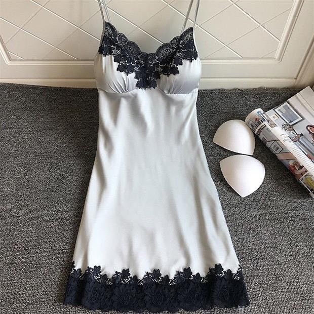 [Dưới 55kg]  LL623 - váy ngủ lụa phối ren -đầm ngủ size lớn cho người mập - cô chủ nhỏ chuyên sỉ