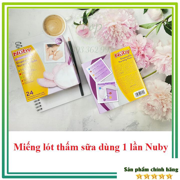 Miếng lót thấm sữa dùng 1 lần 📌CAO CẤP📌Hộp 24 miếng thấm sữa chống tràn cho mẹ tự tin Nuby - USA (mẫu mới nhất)