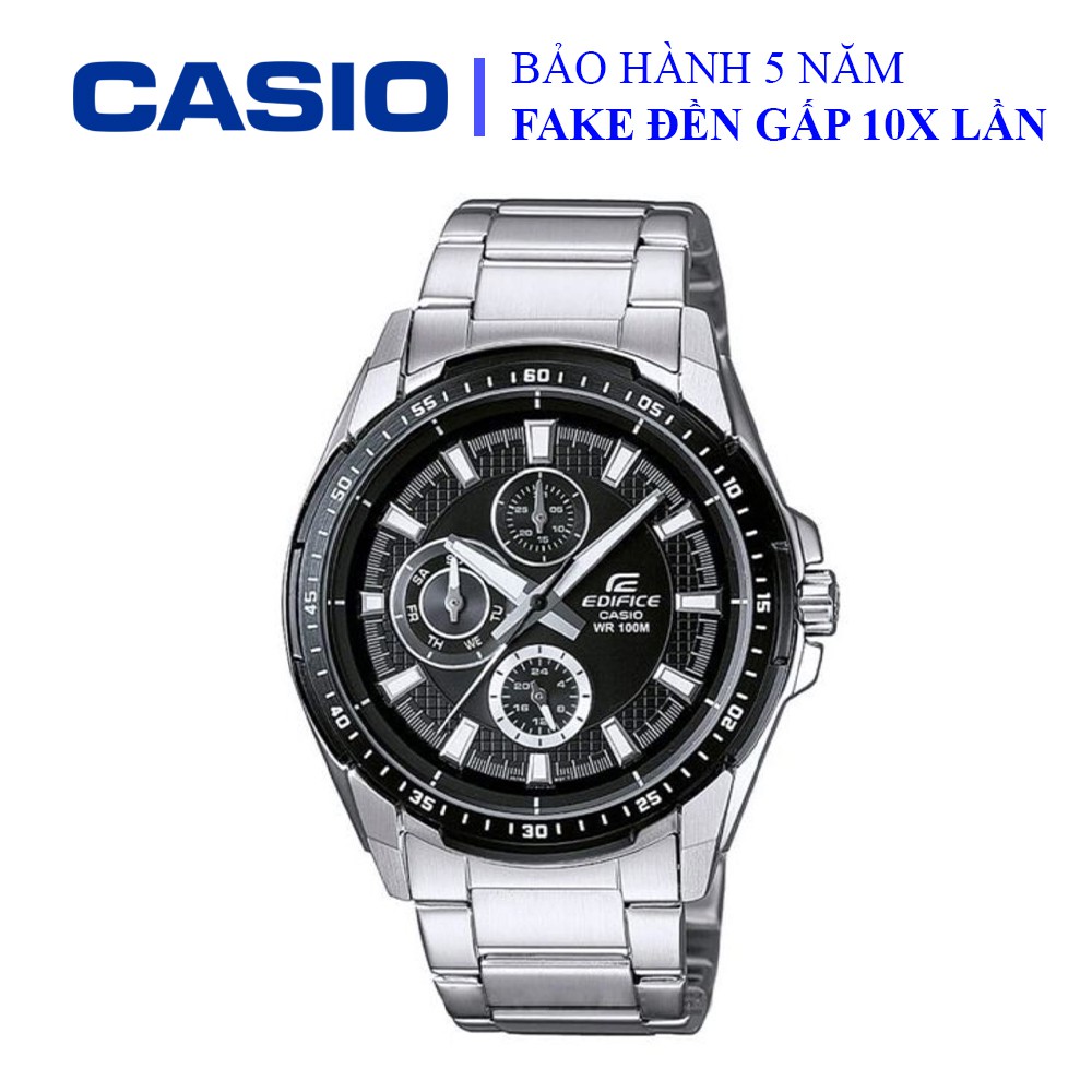 Đồng hồ Casio nam dây sắt thể thao, 3 mặt hiển thị, thiết kế tinh tế, sang trọng, chống nước WR100M (EF-336DB-1A1VUDF)