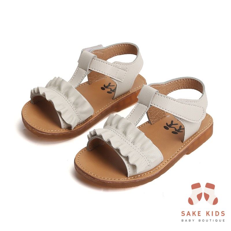 Giày sandal cho bé gái - Sandal chính hãng MG Baby quai dán phối viền bèo nhúm chất da PU mềm đế chống trơn trượt V621