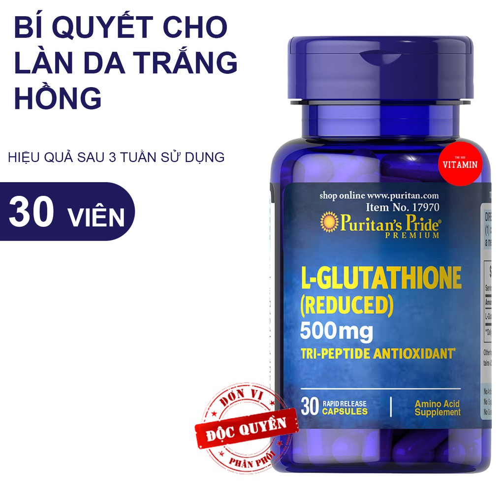 Viên uống trắng da Puritan's Pride L-Glutathione 500mg 30 viên