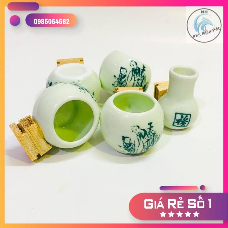 Cóng Chim Khuyên Chất Liệu Gốm Sứ Cao Cấp Hoạ Tiết Cực Đẹp - đủ bộ 5 món