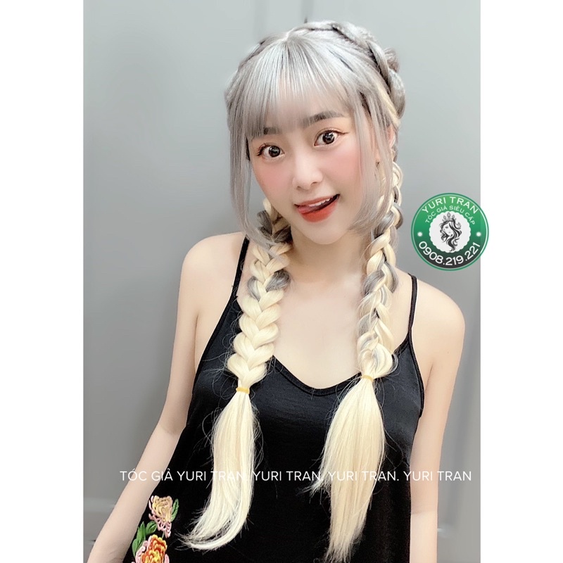 - Tóc kiểu bính 2 bên siêu xinh - màu xám khói phối bạch kim - tặng lưới