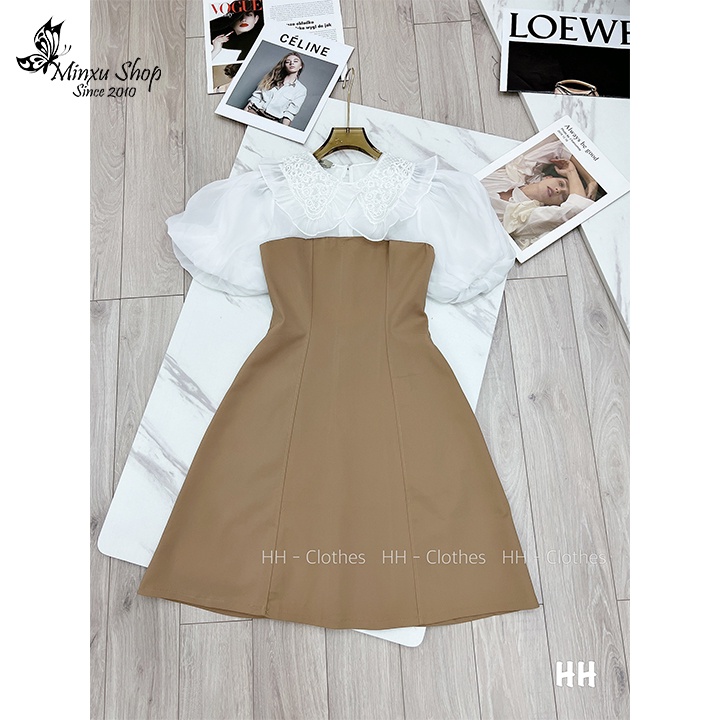 Váy Thiết Kế VNXK Cổ Ren Siêu Xinh, Đầm Công Sở Tay Bồng Dáng Xoè Cao Cấp Sang Trọng Minxu Shop mã VAY02