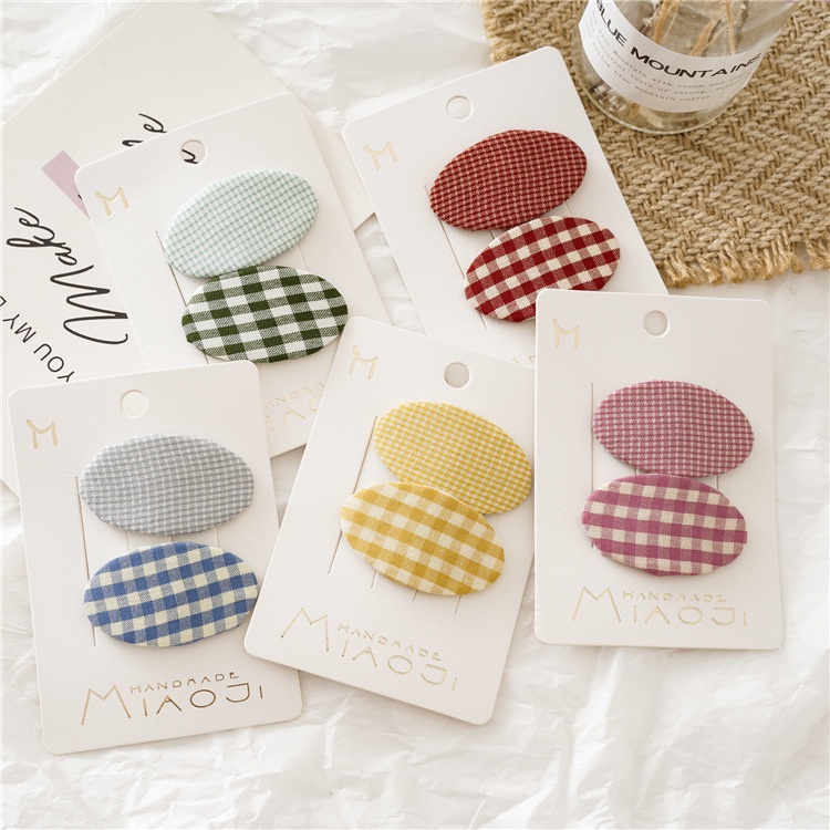 Bộ kẹp tóc BB họa tiết sọc caro màu sắc ngọt ngào dễ thương sành điệu cho bé gái