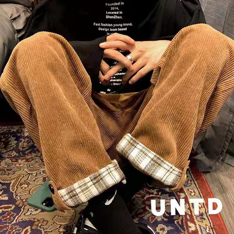 Quần dài ống suông vải nhung kẻ sọc caro màu sắc thời trang retro Hàn Quốc trẻ trung cho nam size M-2XL