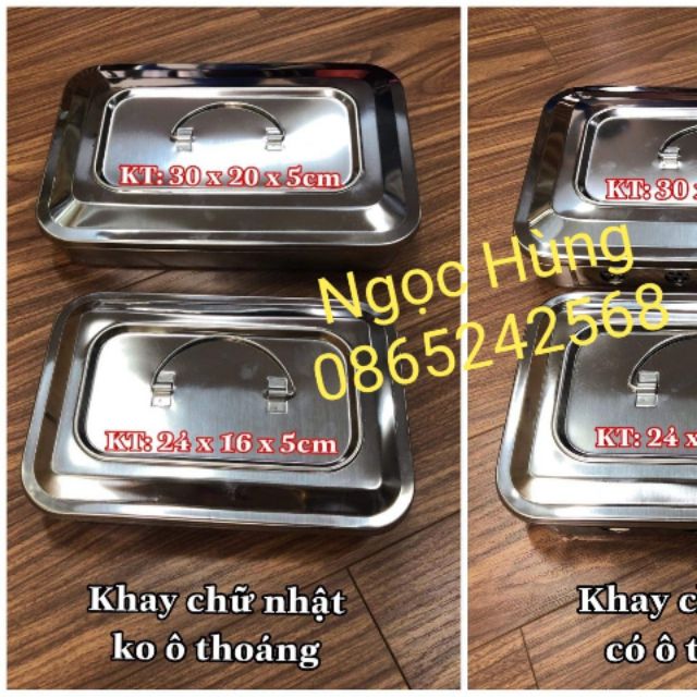 Khay inox hình hộp chữ nhật loại không có ô thoáng kích thước 30 x 20 x 5