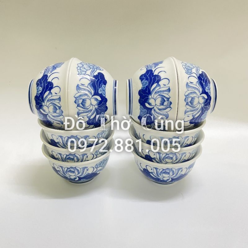 Bát cúng cơm thờ rồng - phượng men Lam / Hàng Cao Cấp (1 chiếc )