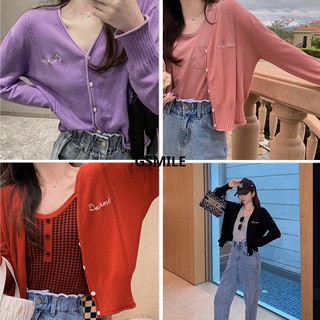 Áo khoác len tay dài cổ V màu trơn phối nút thời trang thanh lịch cho nữ