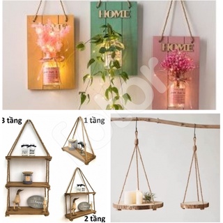 [FREESHIP] KỆ TREO TƯỜNG KÈM DÂY HÌNH CHỮ NHẬT 1, 2,3 TẦNG - HÌNH TRÒN - LỌ HOA THỦY TINH