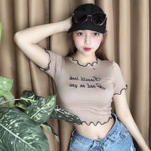 Áo croptop viền bèo thêu chữ 5 màu thun lạnh mềm mịn LIKANO CRT58