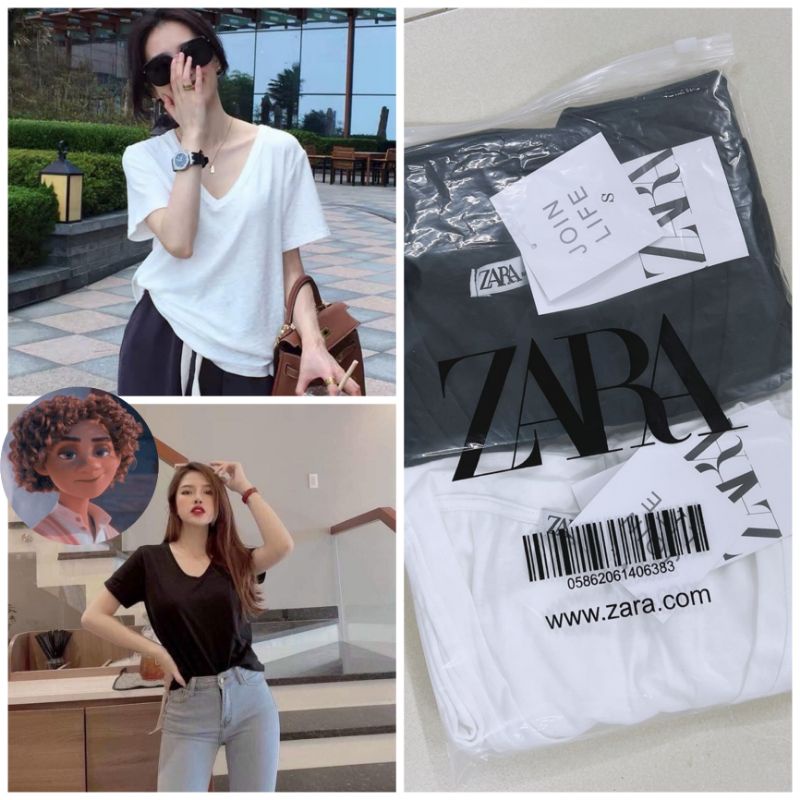 Sét 2 áo phông đen trắng zara , áo Phông giấy cổ tim cuộn siêu xinh, siêu mát, siêu nhẹ, thấm hút mồ hôi siêu tốt