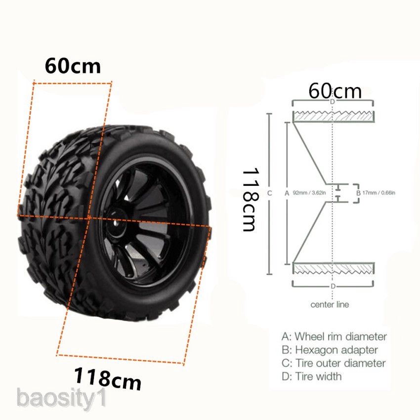 Set 4 Bánh Xe 118mm Chuyên Dụng Cho Xe Điều Khiển Hsp Hpi Redcat Traxxas Tỉ Lệ 1:10