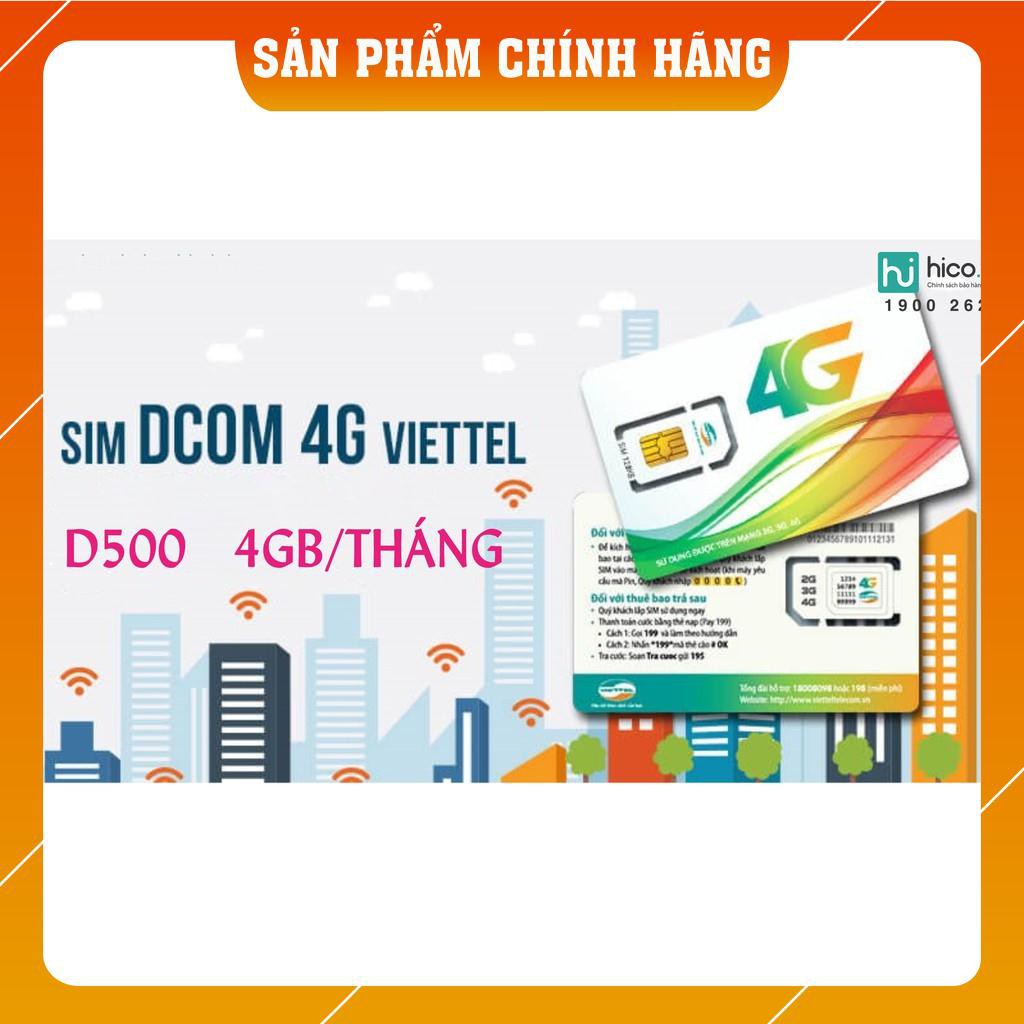 Hàng Chuẩn SIM 4G VIETTEL D500 4GB/THÁNG - KHÔNG CẦN NẠP TIỀN - SỬ DỤNG TRỌN GÓI 12 tháng - KM BÚT CẢM ỨNG