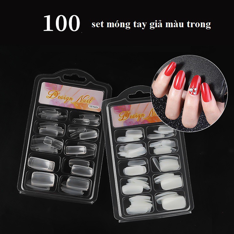 (Hàng Mới Về) Set 100 Móng Tay Giả Dài Màu Trong Suốt Bằng Acrylic Diy