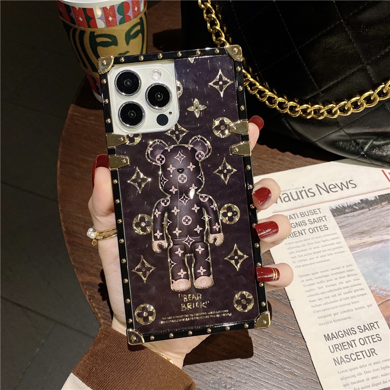 Ốp Điện Thoại Hình Vuông In Hình Gấu Hoạt Hình Cho iphone 15 14 13 12 11 pro max xs max 6s 7 8 plus