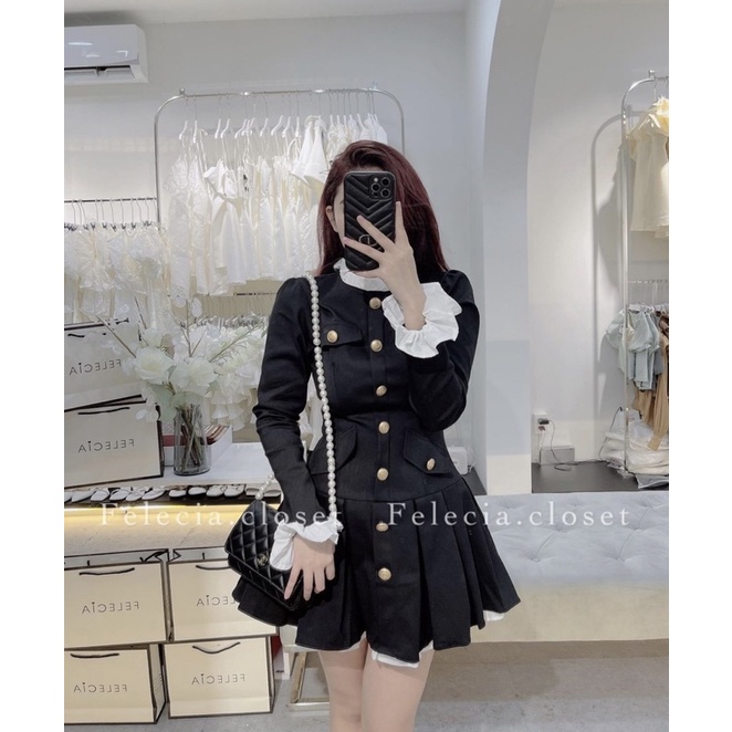 Váy thiết kế dài tay Tùng xoè xinh xắn.Đầm tay dài dáng xoè/Shyncloet