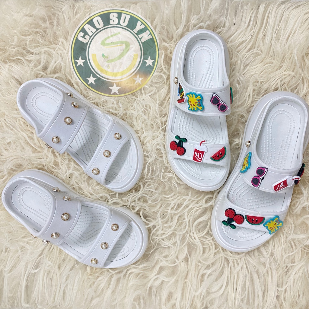 Dép nữ quai ngang Crocss Sandal đính đá chất liệu eva cao cấp, đế cao 5 phân, tôn dáng, đi êm ái. Tặng sticker và đá kèm