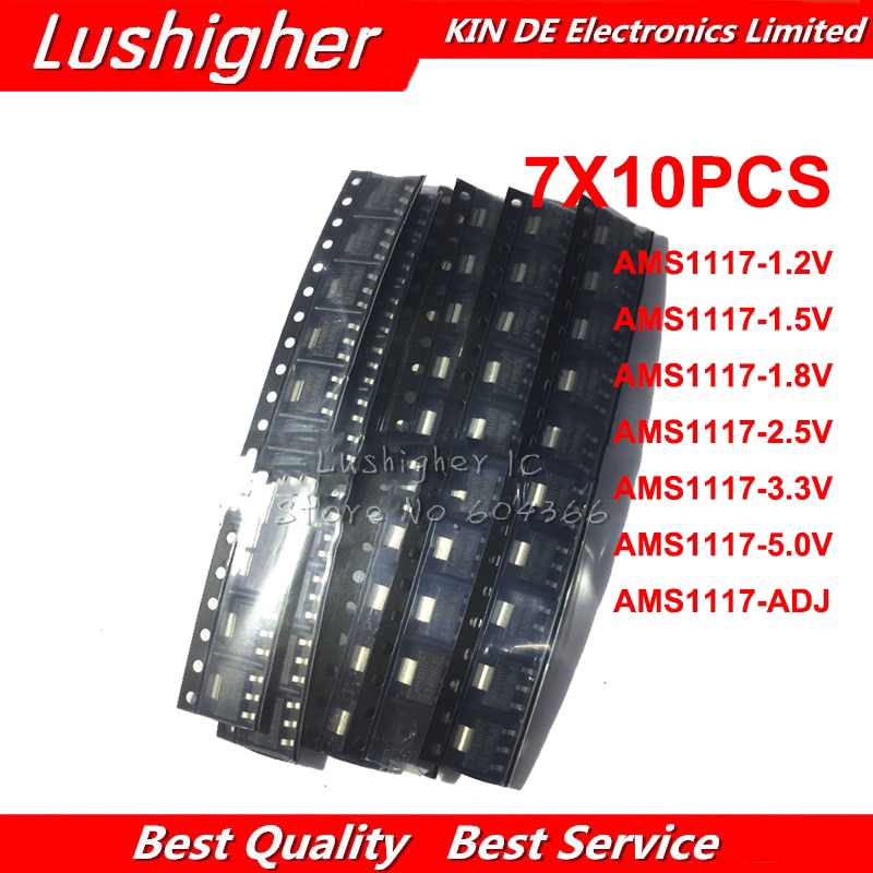 70pcs 7Values*10pcs AMS1117 Voltage Regulator Kit 1.2V/1.5V/1.8V/2.5V/3.3V/5.0V/ADJ 1117