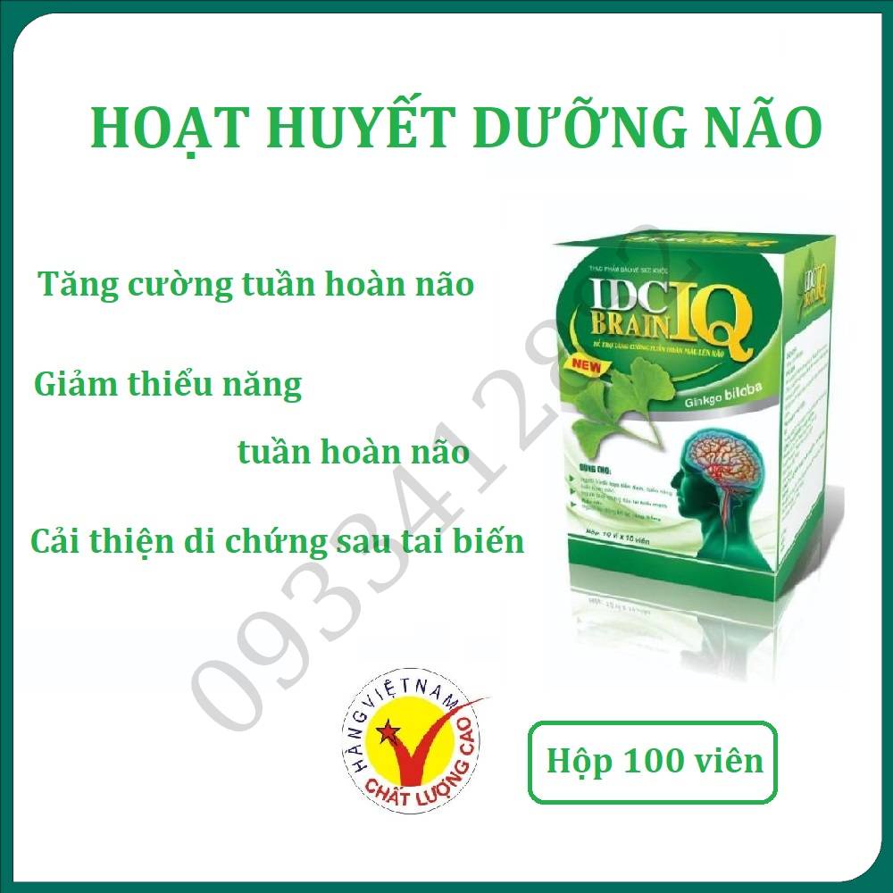Bổ não IDC Brain IQ hộp 100 viên giúp hoạt huyết dưỡng não, tăng cường tuần hoàn não, giảm nguy cơ tắc mạch máu