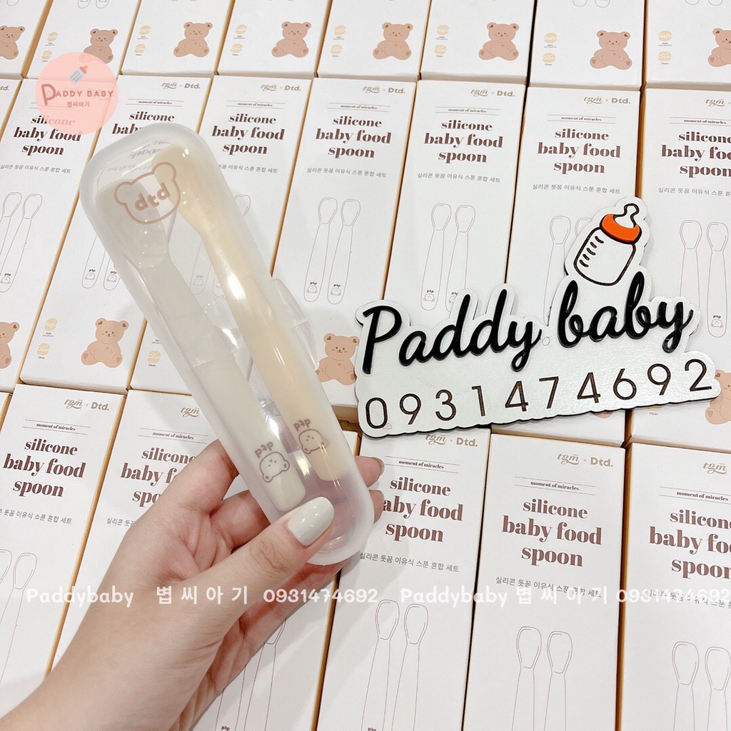 Set 2 thìa muỗng ăn dặm  silicon Dottodot xTgm nội địa Hàn cho bé - kèm hộp đựng  - Made In Korea