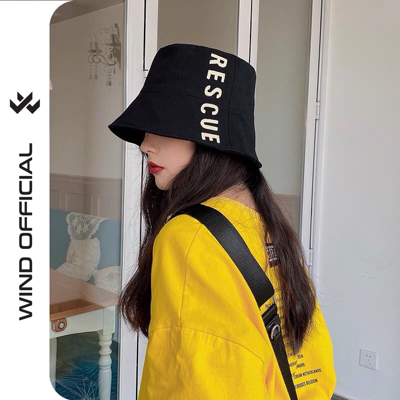 Nón bucket vành tròn WIND unisex thêu vành RESCUE mũ tai bèo nam nữ ulzzang