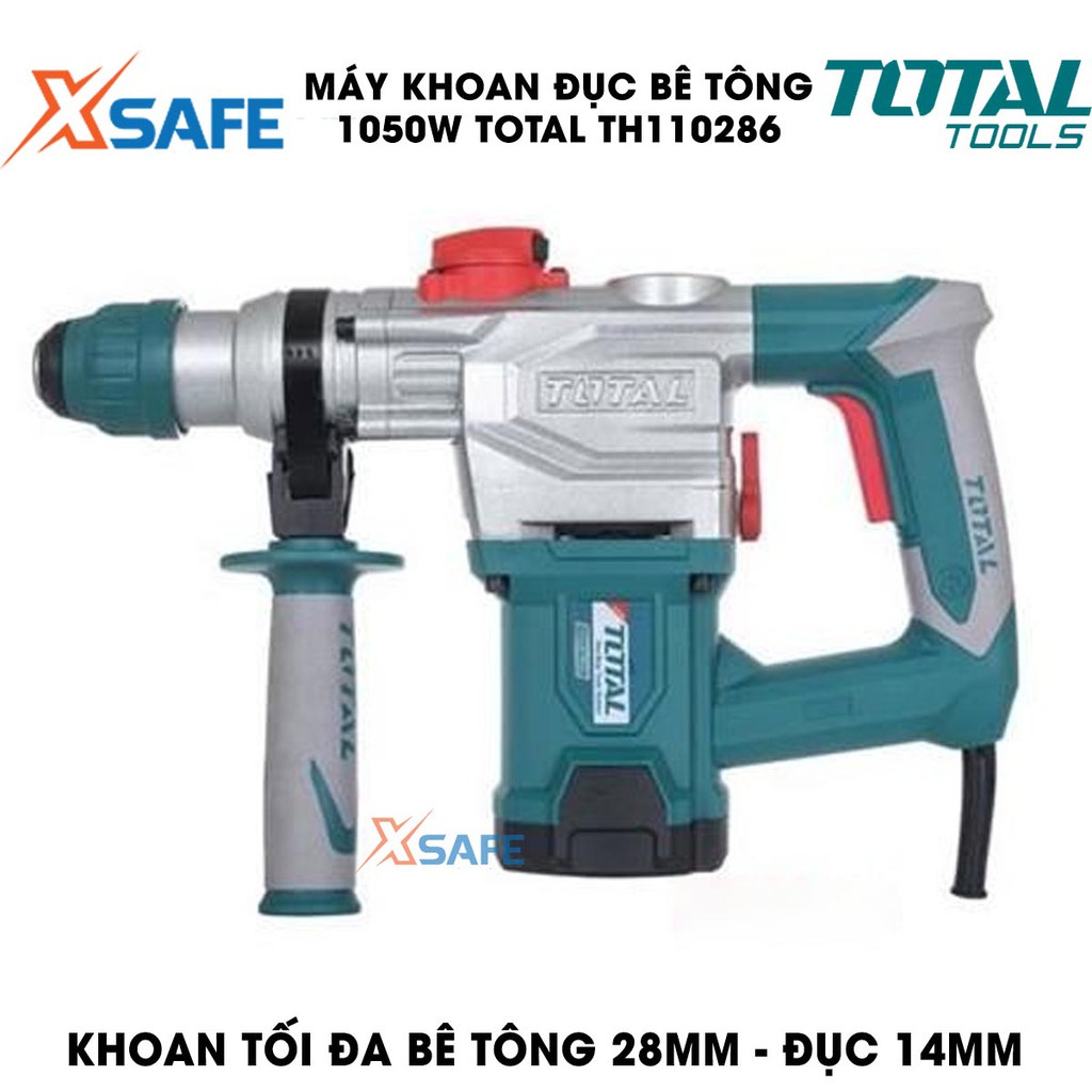 Máy khoan đục bê tông 1050W TOTAL TH110286 Kèm 3 mũi khoan gài và 2 mũi đục Máy khoan đục cầm tay bảo hành chính hãng
