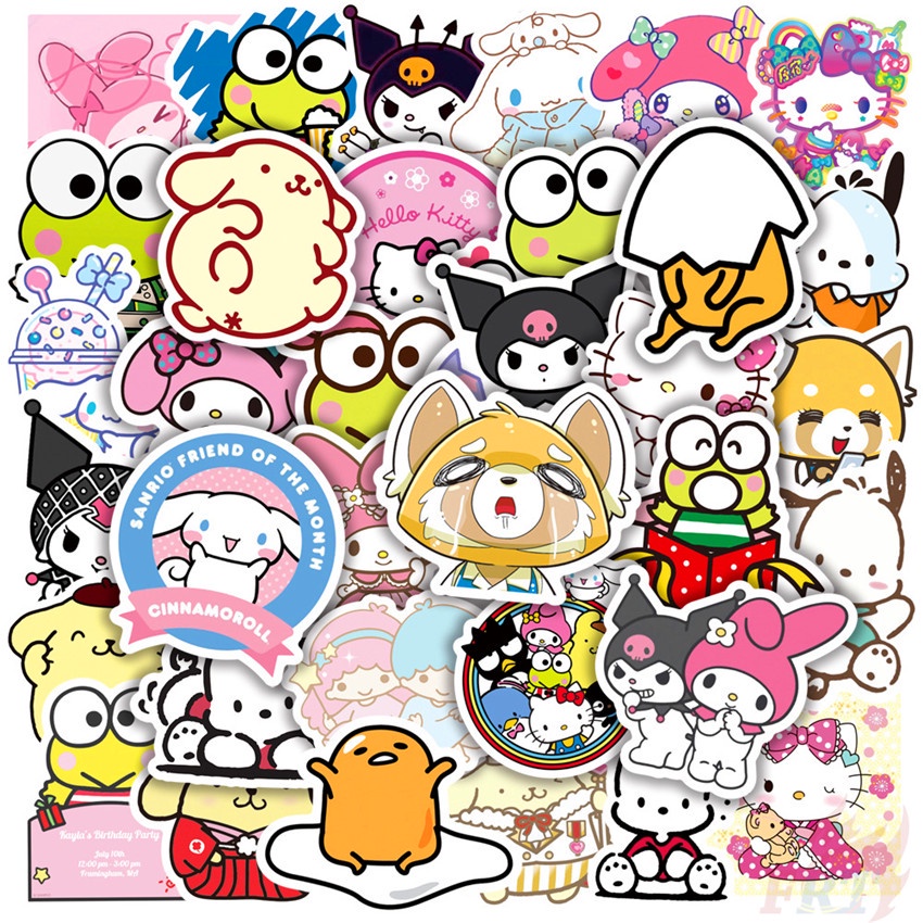 ❉ Sanrio Cartoon Kawaii Character Mixed Series 02 Stickers ❉ 50Pcs/Set Q Melody Kuromi Kerokero Keroppi Cinnamoroll Hello Kitty DIY Fashion Luggage Laptop Skateboard Decals Doodle Stickers
