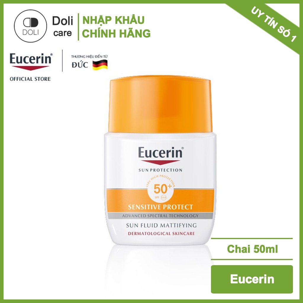 Kem chống nắng cho da thường và da hỗn hợp Eucerin Sun Fluid Mattifying Face SPF50+ không gây nhờn rít 50ml