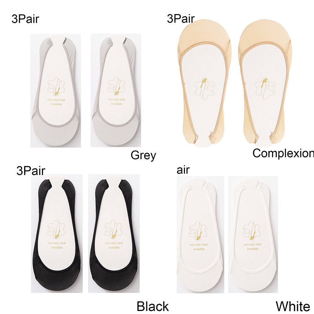 Set 3 đôi tất cổ thuyền bằng vải lụa lạnh thoải mái khi mang giày cao gót