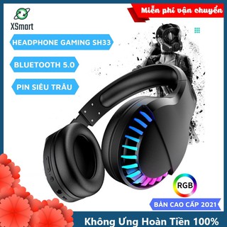 Tai nghe bluetooth headphone gaming SH33 Super Bass đèn led đổi màu RGB dùng cho điện thoại máy tính pc laptop