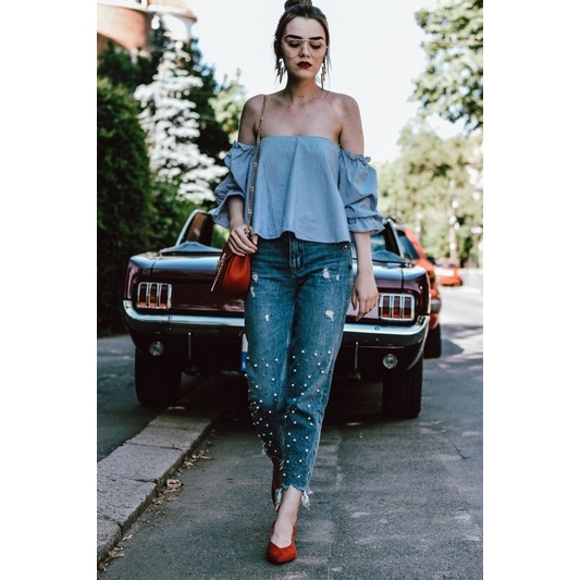 Áo zara sơ mi bẹt vai bèo điệu