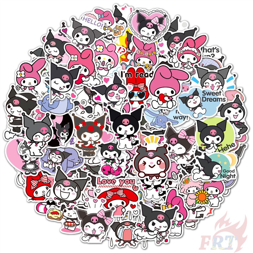 Set 100 nhãn dán hoạt hình Melody &amp; Kuromi Series 02 - Sanrio DIY độc đáo chống thấm nước