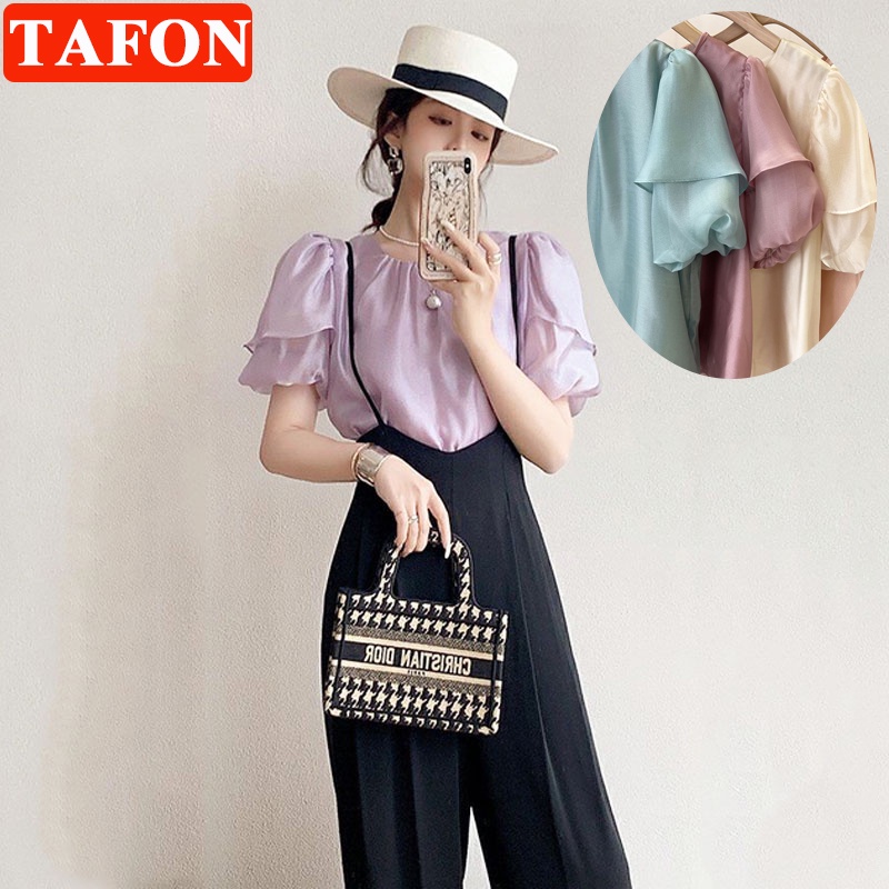 TAFON Áo Sơ Mi Mùa Hè Tay Áo Xếp Nếp Đẹp Mắt Thời Trang Kiểu Pháp 4 Màu Thanh Lịch Mịn Màng Dành Cho Bạn Nữ
