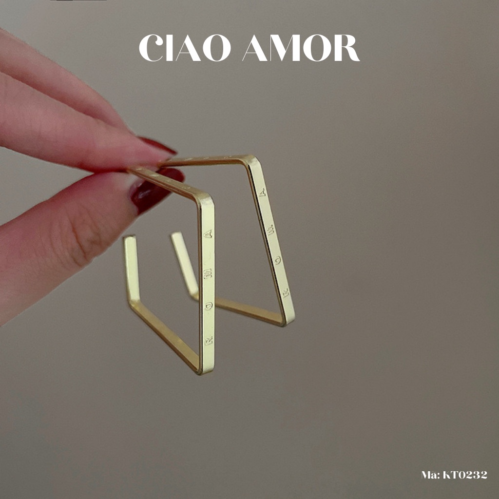 Khuyên tai nữ, bông tai titan to bản vuông ROMA Trang sức Ciao Amor - KT0232