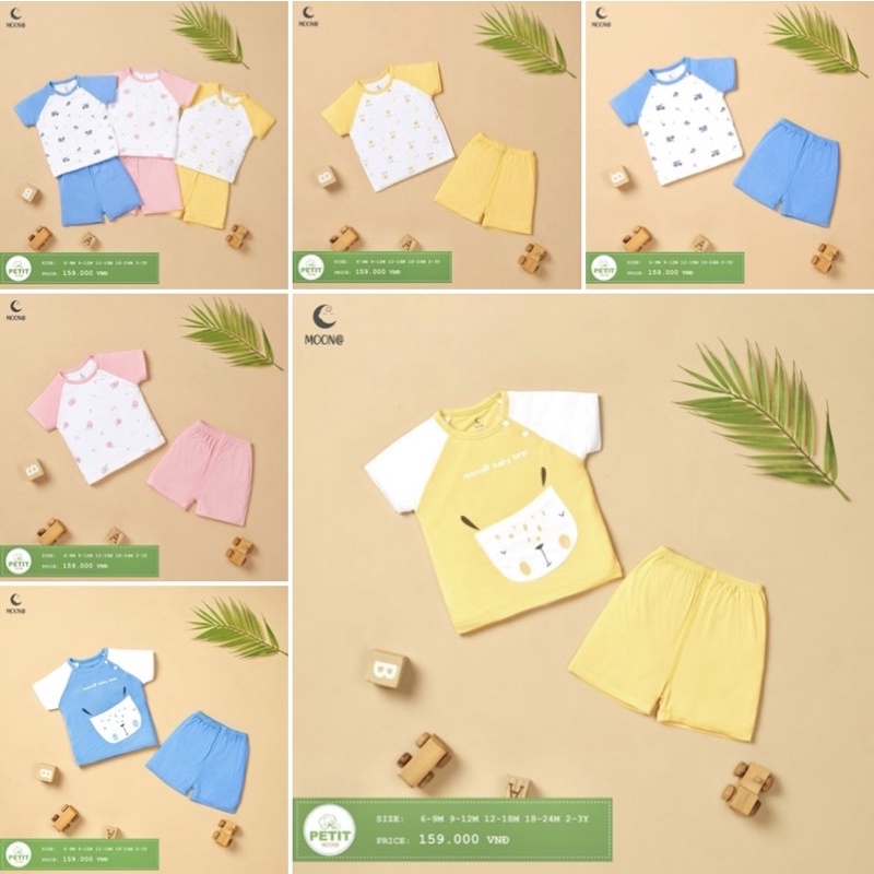 Moon - Bộ cộc tay cài vai vải Petit mềm mát cho bé trai, bé gái từ 6M đến 3Y