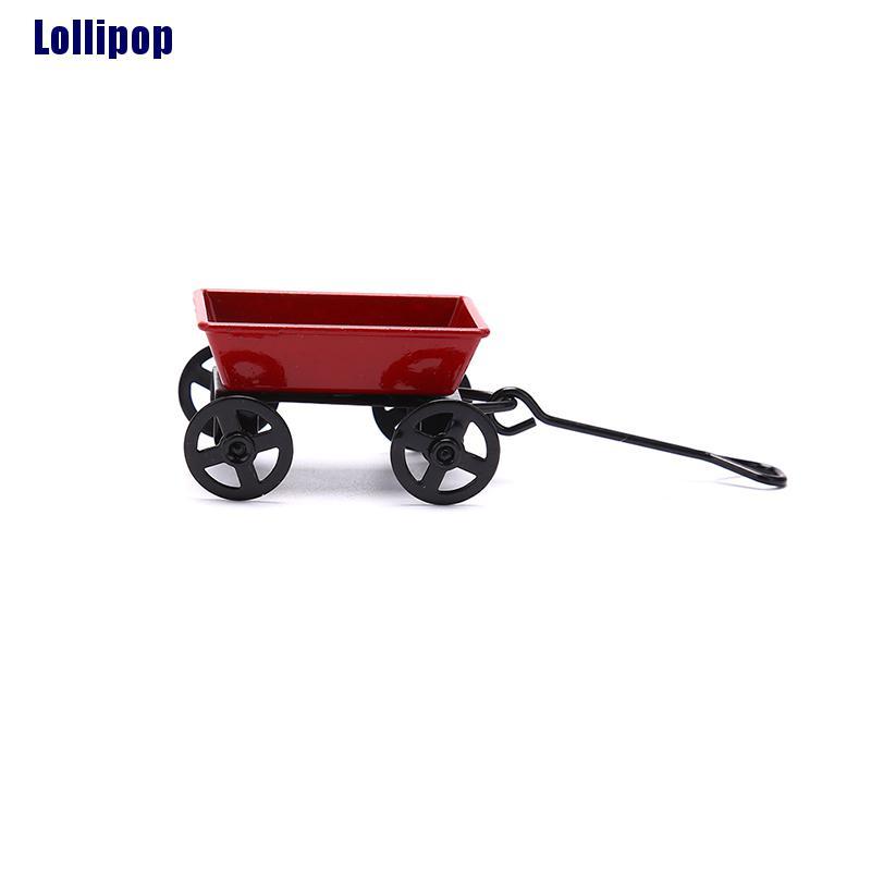 Mô hình xe đẩy đồ màu đỏ trang trí nhà búp bê tỉ lệ 1:12