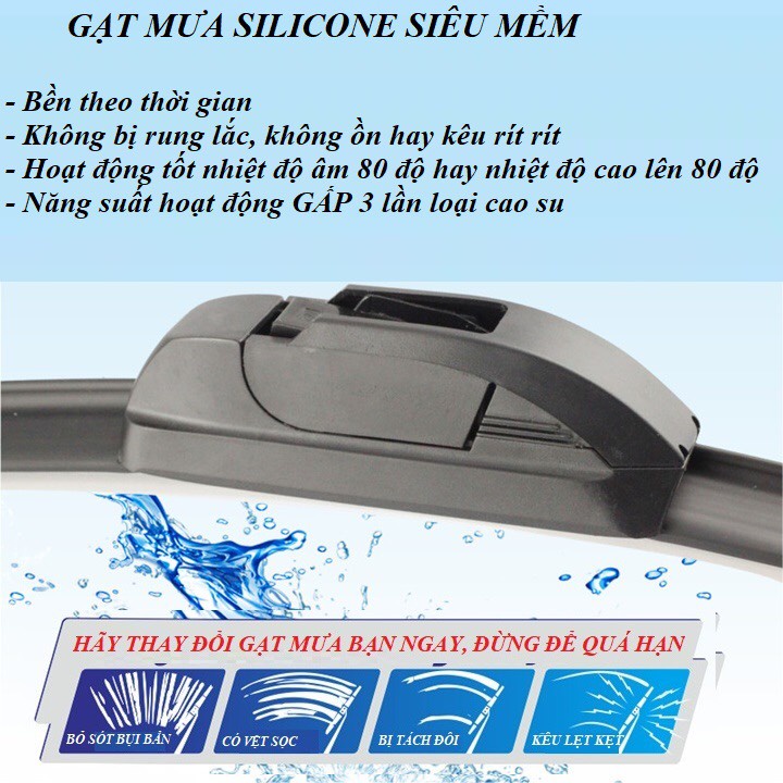 {Silicone SIÊU BỀN-FREESHIP} Gạt nước, cần gạt nước, gạt mưa silicone khung nhựa ABS cao cấp