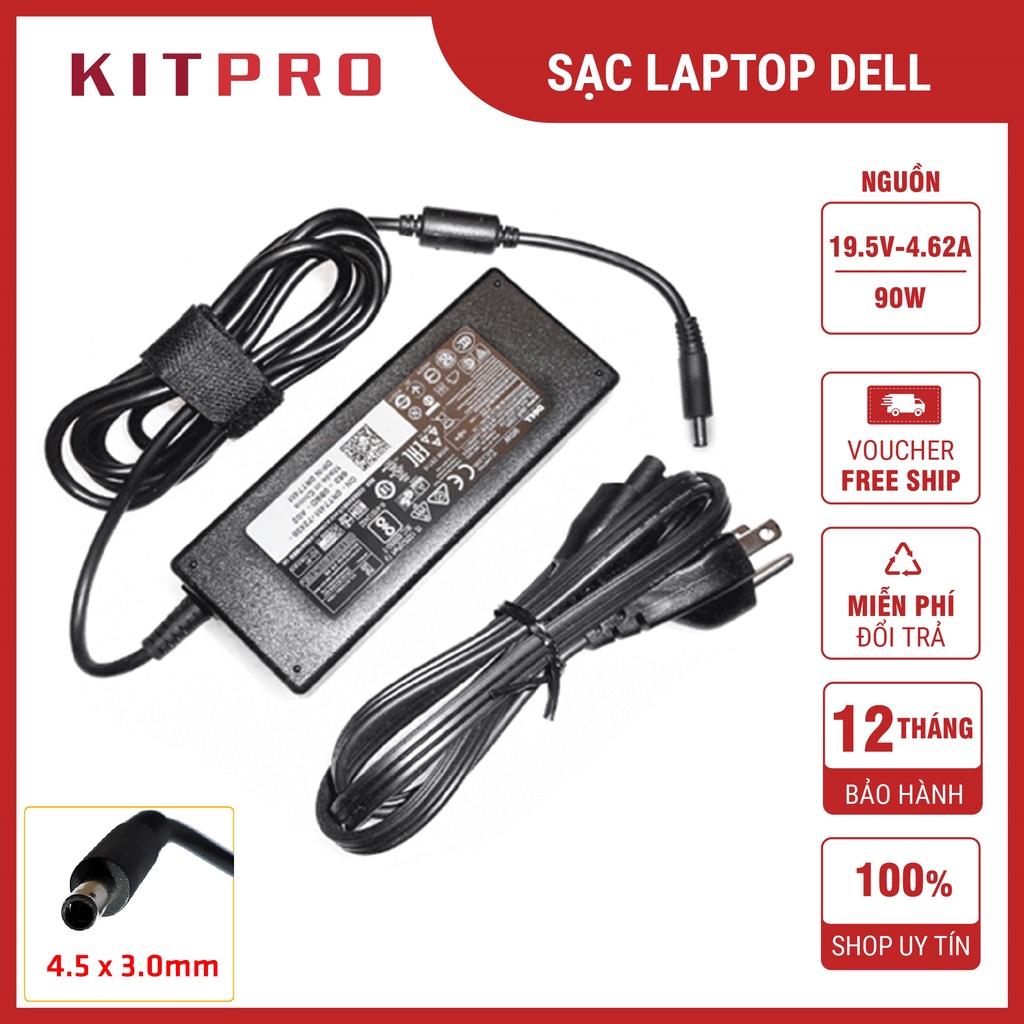 Sạc Laptop Dell Chân Nhỏ 19.5V 3.34A 2.31A Dây Sạc Laptop Dell Inspiron Vostro Đầu Kim Nhỏ Ship Hỏa Tốc KITPRO
