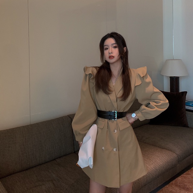 Váy giả vest tay bồng nhẹ phối bèo kèm belt đôi (có ảnh thật) | BigBuy360 - bigbuy360.vn