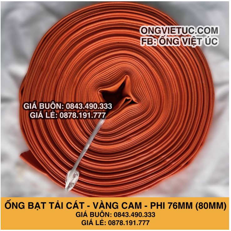 Ống bạt bơm tải cát Việt Úc Phi 76mm  - Cuộn 20m - bạt cốt dù - màu vàng cam - hàng chính hãng AHT