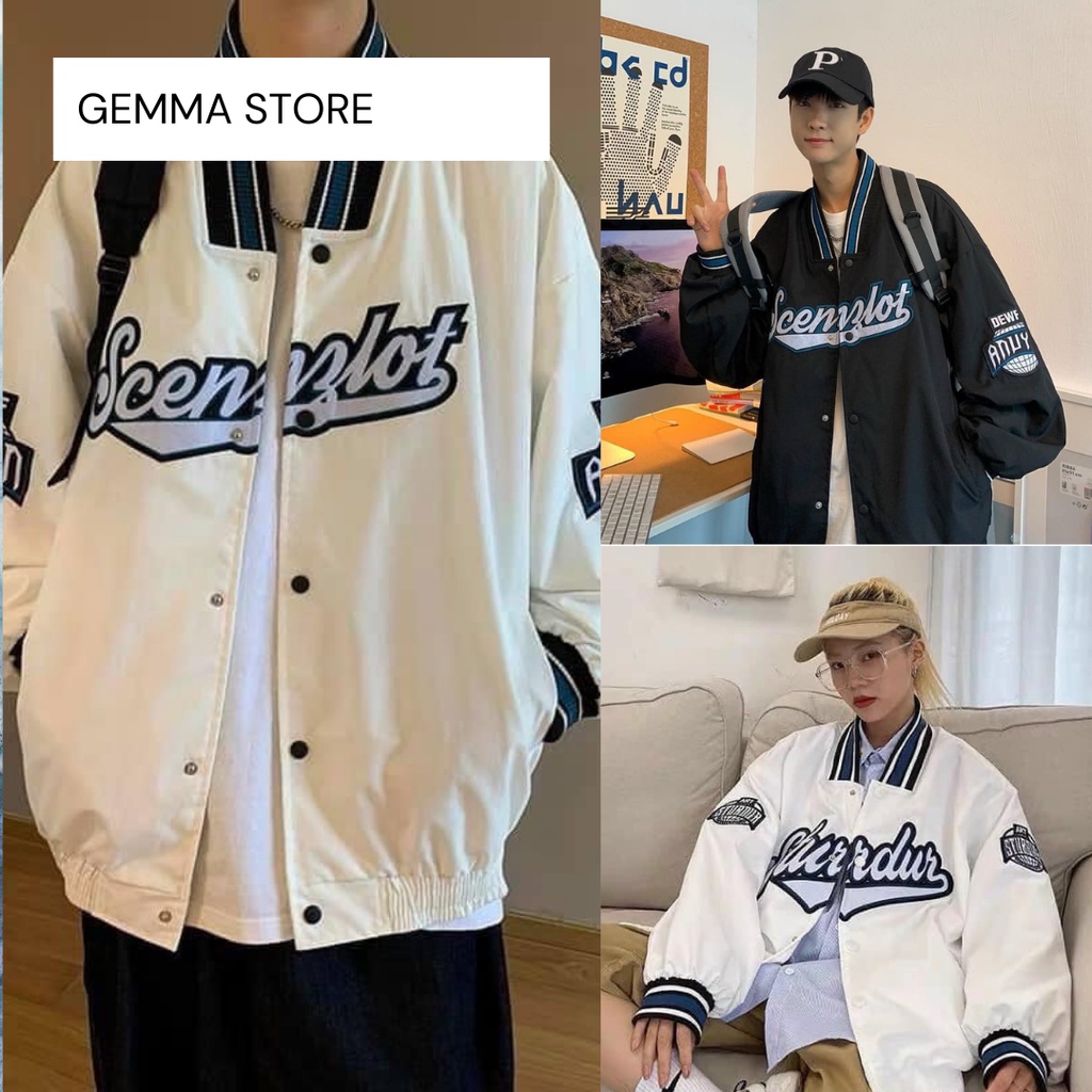 Áo khoác gió bomber chữ Gemma Store - Jacket Bomber dáng rộng 2 màu ĐEN I TRẮNG