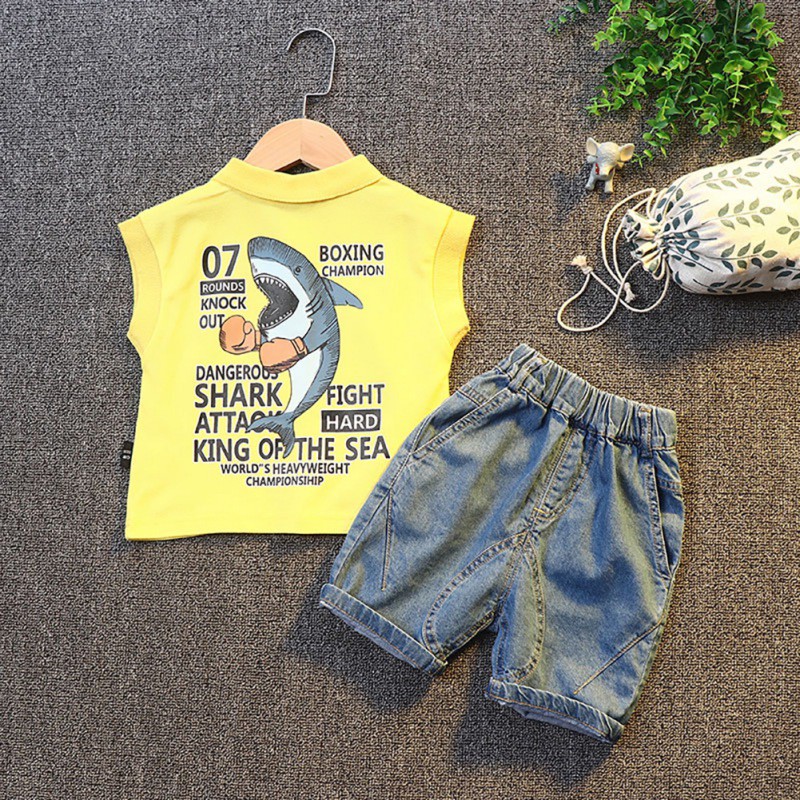 Bộ Áo Ba Lỗ+Quần Short Denim Cho Bé Trai