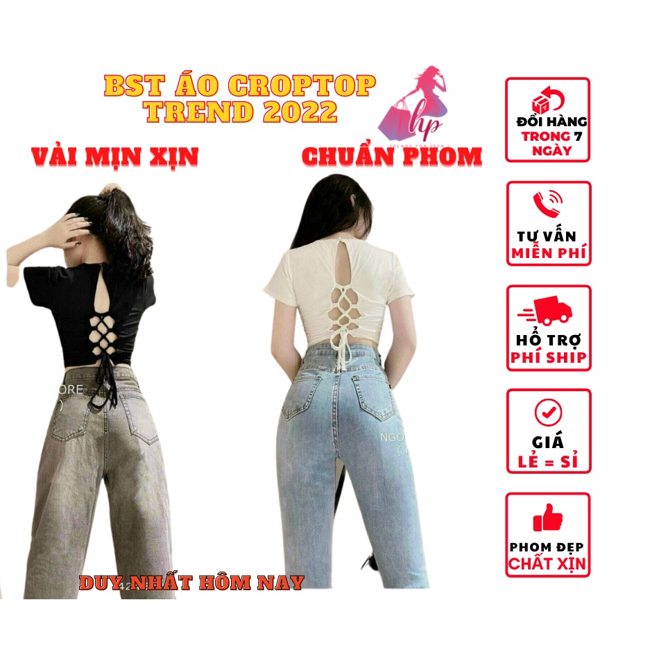 Áo kiểu croptop nữ đẹp ôm body tay ngắn cổ tròn đan dây hở lưng cực dễ thương mẫu mới thời trang 2021