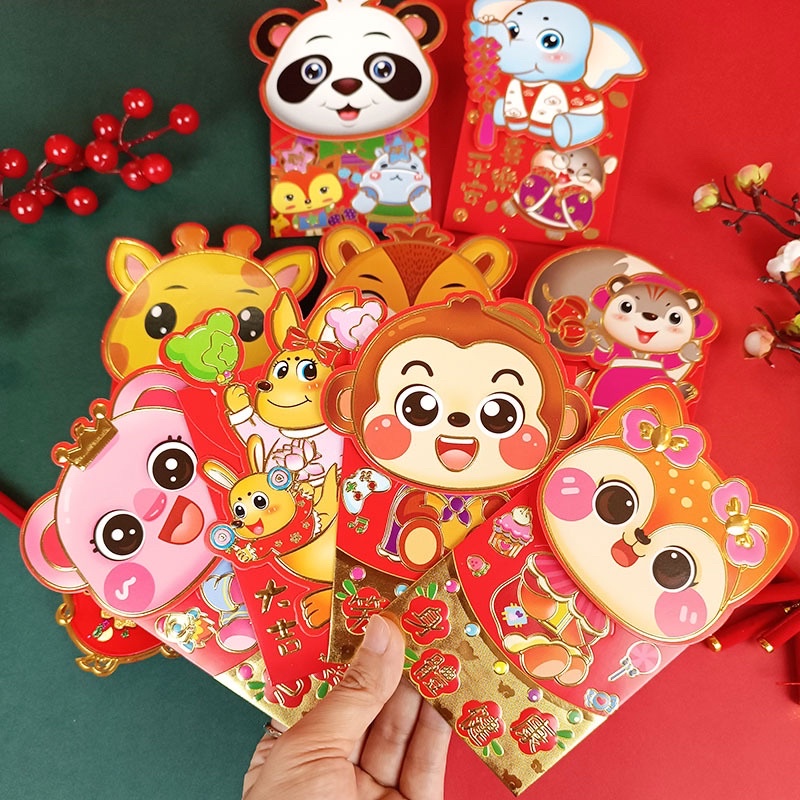 SET 6 BAO LÌ XÌ HÌNH THÚ HOẠ TIẾT VUI NHỘN